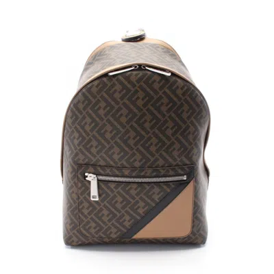 Pre-owned Fendi Black Brown Coated Canvas Leather Backpack ()