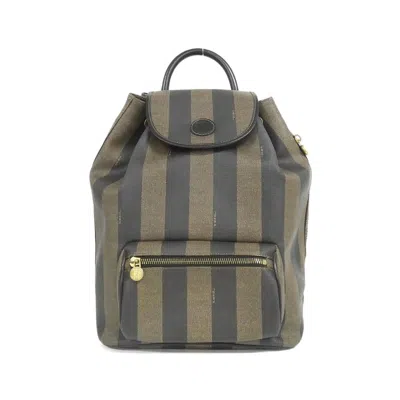 Pre-owned Fendi Black Brown Coated Canvas Leather Backpack () In Multi