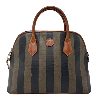 Pre-owned Fendi Black Brown Coated Canvas Leather Handbag Shoulder Bag () In Black, Brown