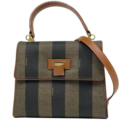 Pre-owned Fendi Black Brown Coated Canvas Leather Handbag Shoulder Bag () In Multi