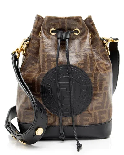 Pre-owned Fendi Black, Brown Coated Canvas, Leather Mon Tresor Grande Shoulder Bag  (authentic Pre-loved)
