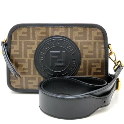 Pre-owned Fendi Black Brown Coated Canvas Leather Shoulder Bag ()