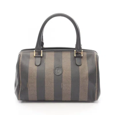 Pre-owned Fendi Black Brown Coated Canvas Pvc Leather Handbag Tote Bag () In Multi
