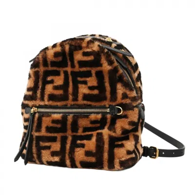 Pre-owned Fendi Black Brown Fur Backpack () In Multi