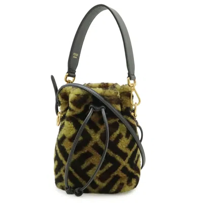 Pre-owned Fendi Black Brown Fur Leather Handbag Shoulder Bag () In Black, Brown