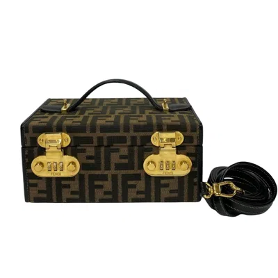 Pre-owned Fendi Black Brown Khaki Canvas Leather Handbag Shoulder Bag ()