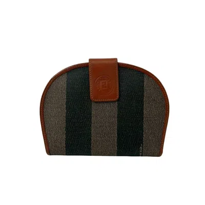 Pre-owned Fendi Black Brown Khaki Leather Pvc Wallet (bi-fold) () In Multi