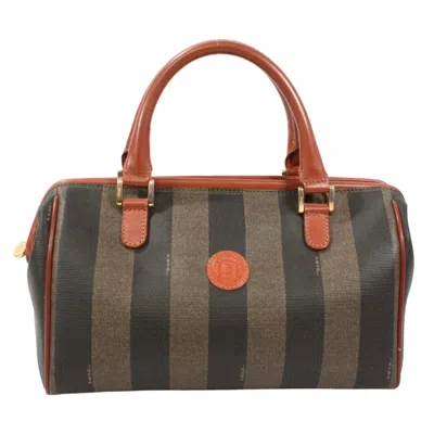 Pre-owned Fendi Black Brown Khaki Pvc Leather Boston Bag Handbag () In Black, Brown, Khaki