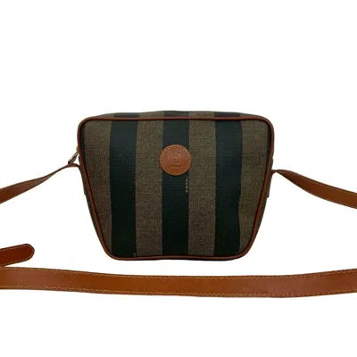 Pre-owned Fendi Black Brown Khaki Pvc Leather Pochette Shoulder Bag () In Multi