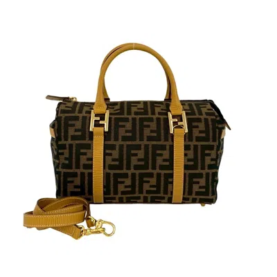 Pre-owned Fendi Black Brown Leather Canvas Handbag Shoulder Bag () In Multi