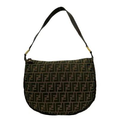 Pre-owned Fendi Black Brown Leather Canvas Handbag Shoulder Bag () In Multi
