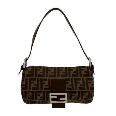 Pre-owned Fendi Black Brown Leather Canvas Shoulder Bag ()