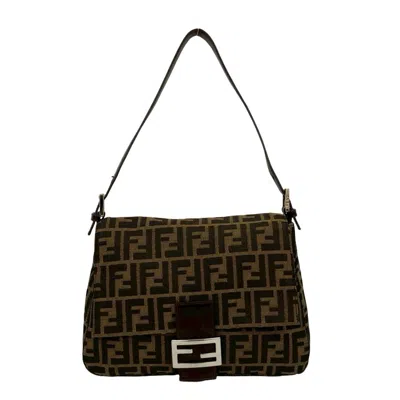 Pre-owned Fendi Black Brown Leather Canvas Shoulder Bag ()