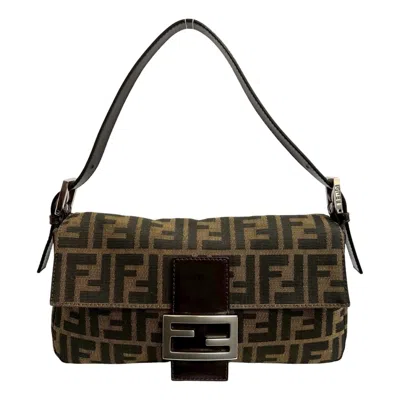 Pre-owned Fendi Black Brown Leather Canvas Shoulder Bag () In Multi