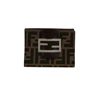 Pre-owned Fendi Black Brown Leather Canvas Wallet (bi-fold) () In Multi