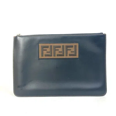 Pre-owned Fendi Black Brown Leather Clutch Bag Pouch () In Multi