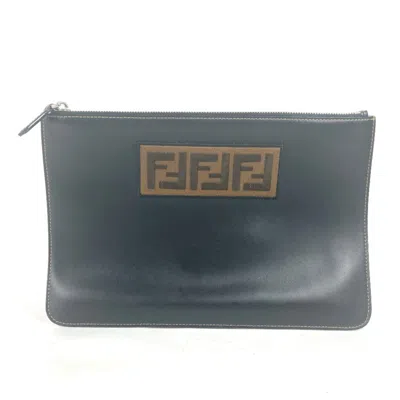 Pre-owned Fendi Black Brown Leather Clutch Bag () In Black, Brown