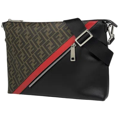 Pre-owned Fendi Black Brown Leather Clutch Bag Shoulder Bag () In Multi
