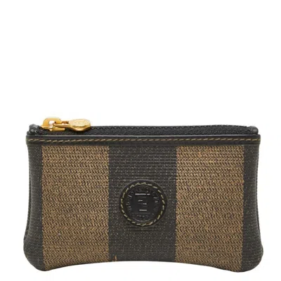 Pre-owned Fendi Black Brown Leather Coin Purse/coin Case () In Black, Brown