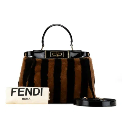 Pre-owned Fendi Black Brown Leather Handbag Shoulder Bag () In Black, Brown