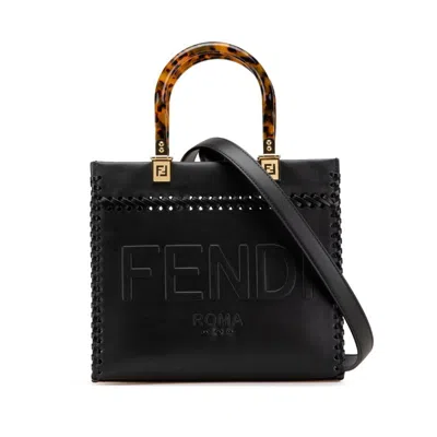 Pre-owned Fendi Black Brown Leather Handbag Shoulder Bag () In Multi