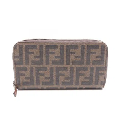 Pre-owned Fendi Black Brown Leather Pvc Long Wallet (bi-fold) () In Black, Brown
