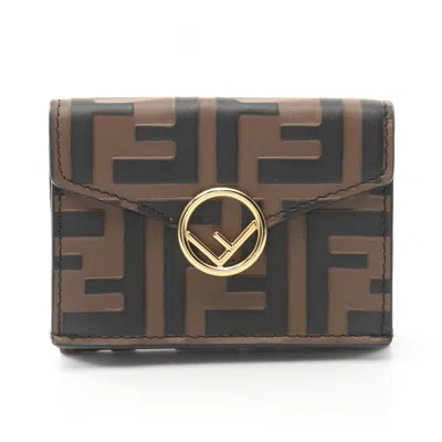 Pre-owned Fendi Black Brown Leather Wallet (tri-fold) () In Multi