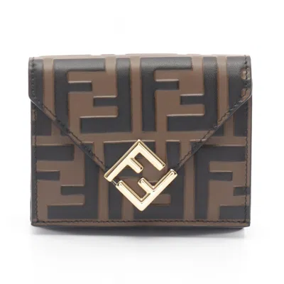 Pre-owned Fendi Black Brown Leather Wallet (tri-fold) () In Multi