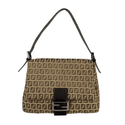 Pre-owned Fendi Black Brown Nylon Canvas Leather Shoulder Bag ()