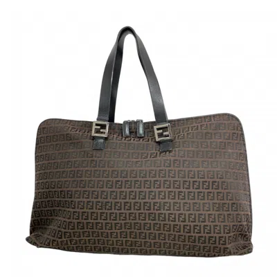 Pre-owned Fendi Black Brown Nylon Canvas Tote Bag () In Multi