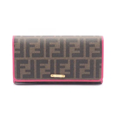 Pre-owned Fendi Black Brown Pink Leather Pvc Long Wallet (bi-fold) ()