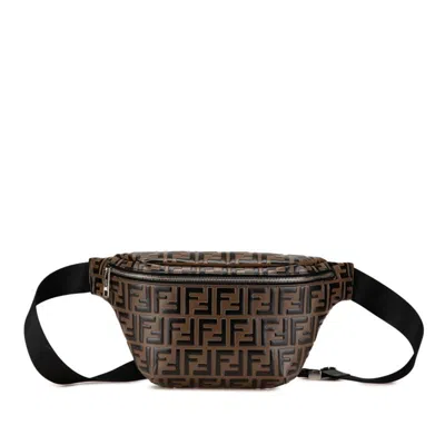 Pre-owned Fendi Black Brown Pvc Canvas Fanny Pack Sling Bag ()