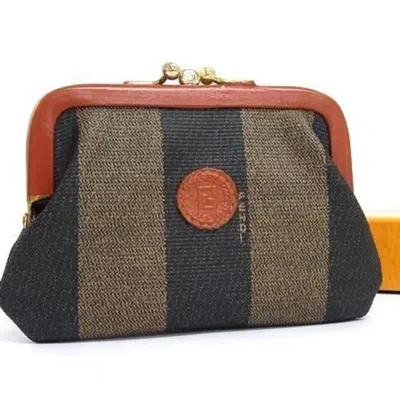 Pre-owned Fendi Black Brown Pvc Leather Coin Purse/coin Case () In Multi