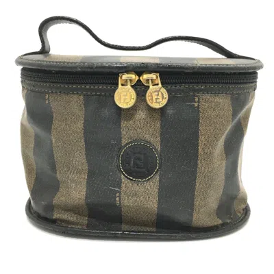 Pre-owned Fendi Black Brown Pvc Leather Pouch Vanity Bag () In Black, Brown
