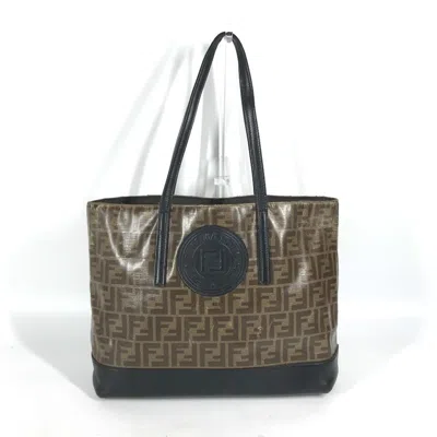 Pre-owned Fendi Black Brown Pvc Leather Shoulder Bag Tote Bag () In Black, Brown