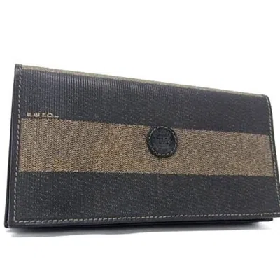 Pre-owned Fendi Black Brown Pvc Long Wallet (bi-fold) () In Multi