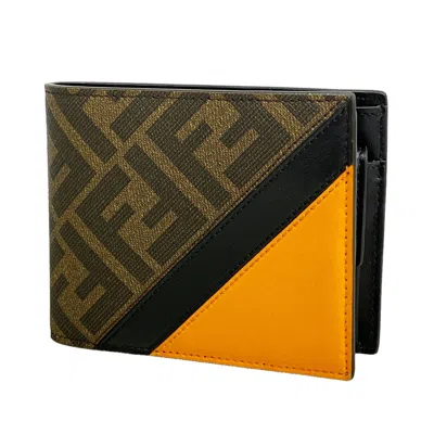 Pre-owned Fendi Black Brown Pvc Wallet (bi-fold) () In Black, Brown