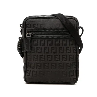 Pre-owned Fendi Black Brown Zucchino Canvas Leather Shoulder Bag () In Black, Brown