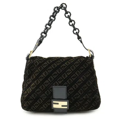 Pre-owned Fendi Black Brown Zucchino Shoulder Bag () In Multi