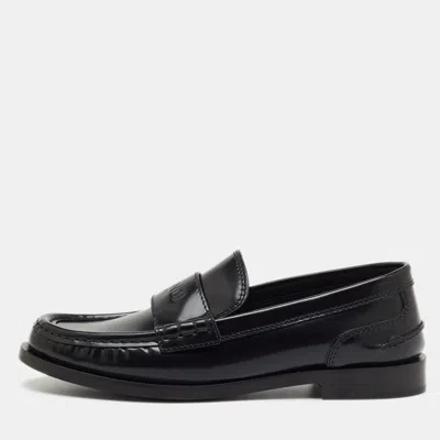 Pre-owned Fendi Black Brushed Leather Logo Slip On Loafers Size 38