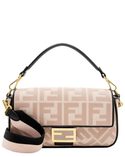 Pre-owned Fendi Black Canvas Ff Embroidered Baguette Shoulder Bag (authentic Pre-loved)