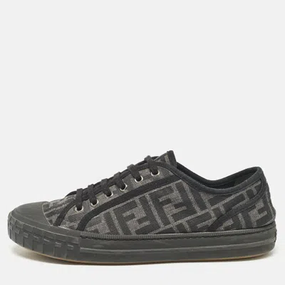 Pre-owned Fendi Black Canvas Ff Summary Low Top Sneakers Size 41