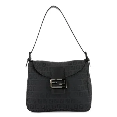 Pre-owned Fendi Black Canvas Leather Baguette Bag Shoulder Bag ()