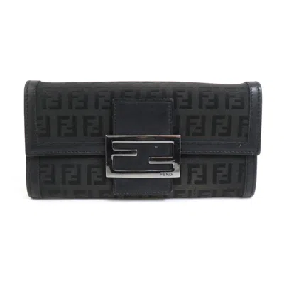 Pre-owned Fendi Black Canvas Leather Long Wallet (tri-fold) ()