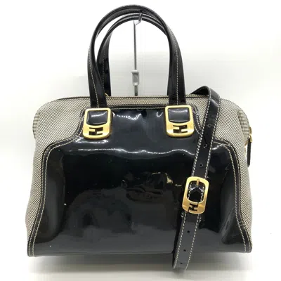 Pre-owned Fendi Black Canvas Patent Leather Handbag Shoulder Bag ()