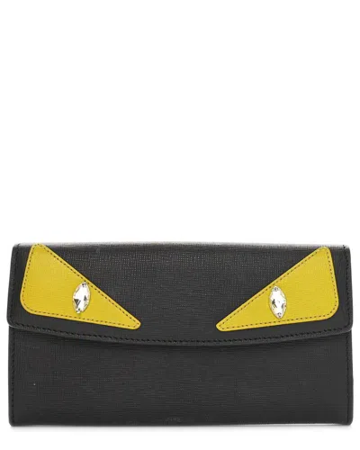 Fendi Monster Leather Continental Wallet In Black