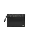 Fendi Leather And Canvas Ff Squared Clutch Bags In Black