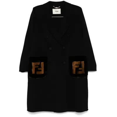 FENDI FENDI BLACK COATS - DOUBLE BREASTED & PEACOATS WOMEN
