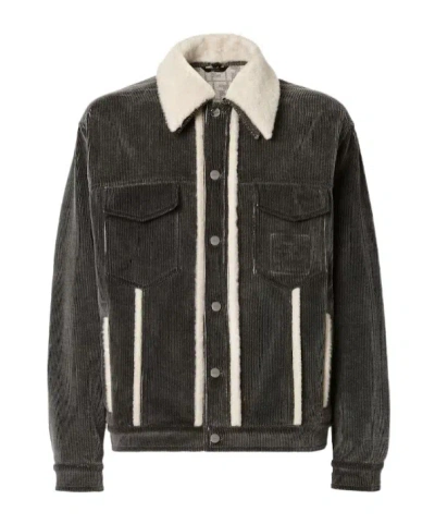 Fendi Black Corduroy Blouson In Gray