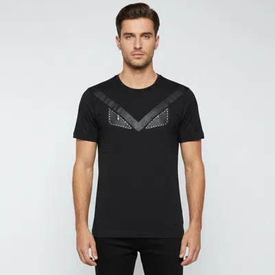 Pre-owned Fendi Black Cotton Bag Bugs Studded Crew Neck T-shirt L